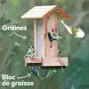 Mangeoire pour oiseaux en bois PEFC - Perchoirs, silo et réservoir à bloc de graisse L.17 x H.35cm