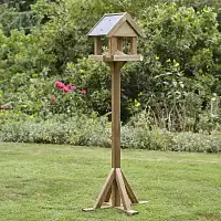Mangeoire oiseaux sur pied en bois - Toit double pente effet ardoise