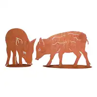 Silhouette duo de marcassins en métal rouillé