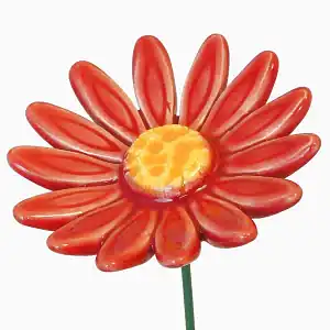 Marguerite rouge - Fleur en céramique sur tige à planter