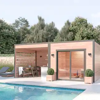 Abri de jardin en bois avec pergola pour aménagement piscine Abri de jardin en bois avec pergola pour aménagement piscine