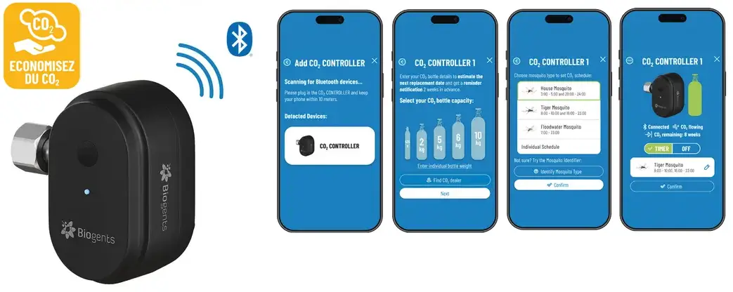 Application My biogents app pour le dispositif CO2 sur pi&egrave;ges &agrave; moustiques Biogents