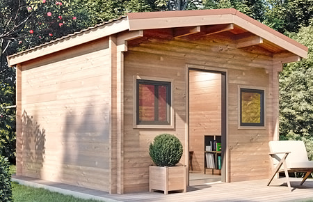 Chalet jardin en bois avec fenêtres en PVC grises