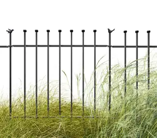 Cloture de jardin avec oiseaux décoratifs en métal noir Cloture de jardin avec oiseaux décoratifs en métal noir