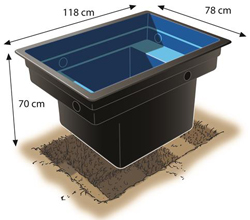 Dimensions du bassin à coque préformé Dimensions du bassin à coque préformé