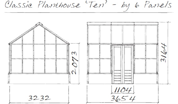 Dimensions de la serre Classic Planthouse Ten by 6 panels Gabriel Ash