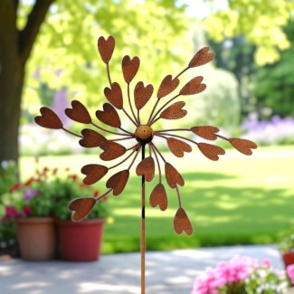 éolienne déco de jardin en fer rouillé ornée de coeurs éolienne déco de jardin en fer rouillé ornée de coeurs