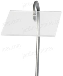 Étiquette transparente présentée avec son pied support en aluminium Étiquette transparente présentée avec son pied support en aluminium