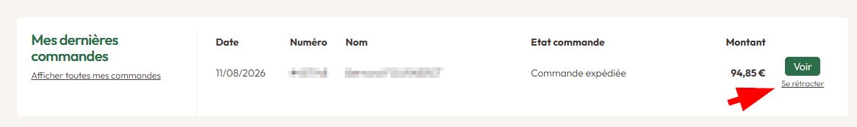 Faire une demande de rétractation de commande