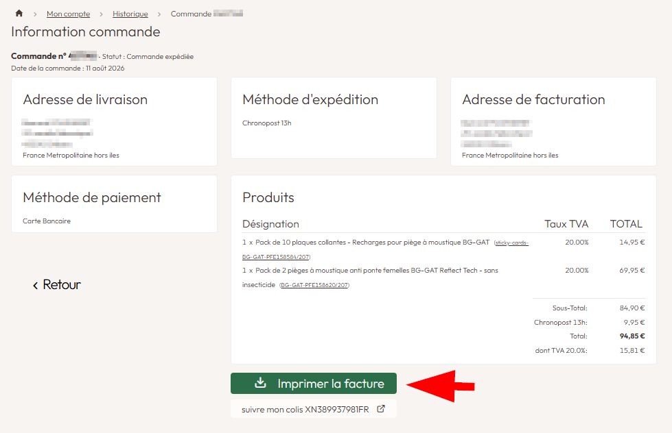 t&eacute;lcharger la facture de sa commande