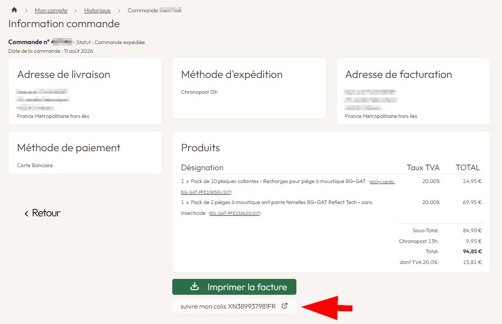 Suivi colis de sa commande