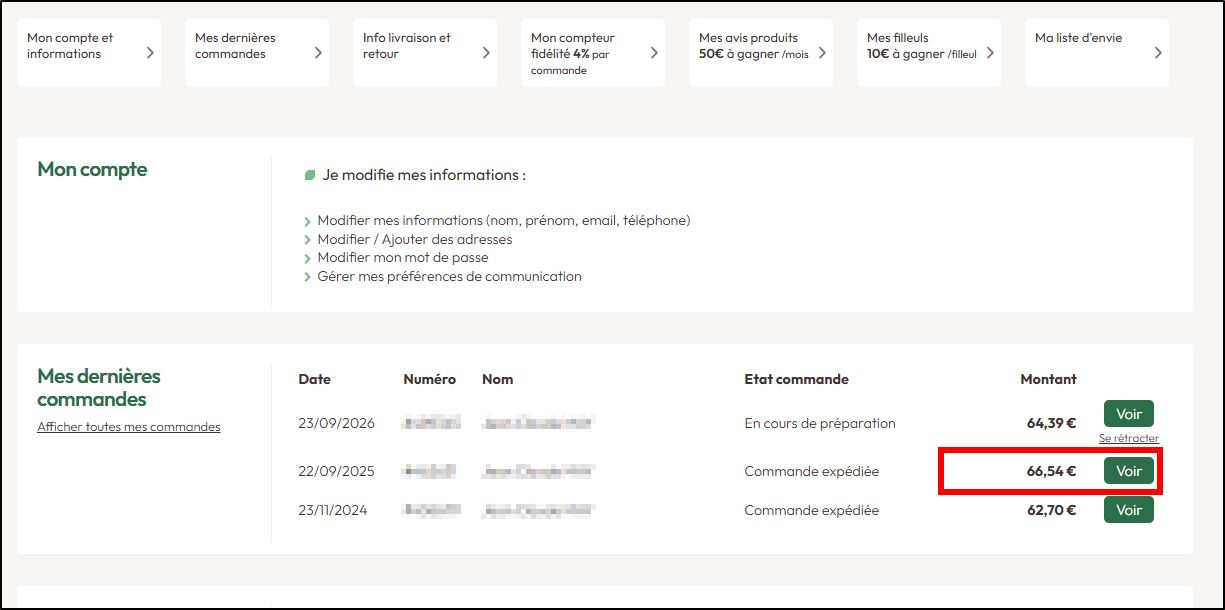 voir une pr&eacute;c&eacute;dente commande