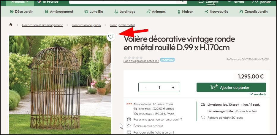 Enregistrer un produit dans sa liste d'envie