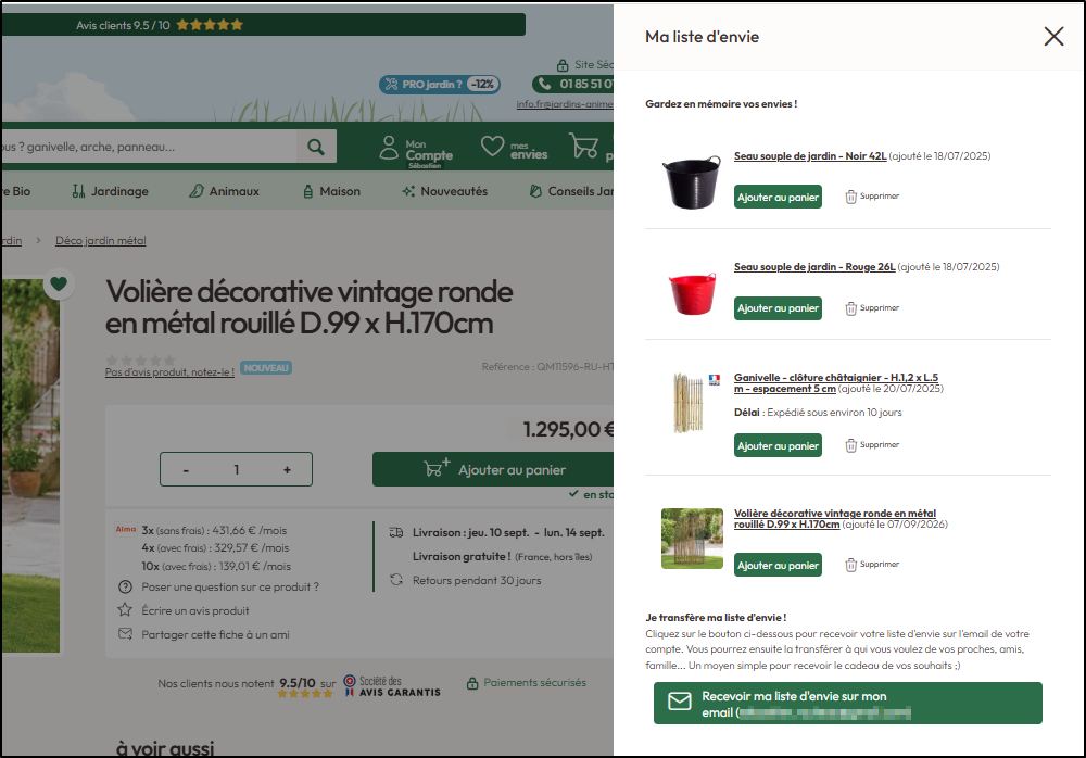Voir ses produits m&eacute;moris&eacute;s et les envoyer par email