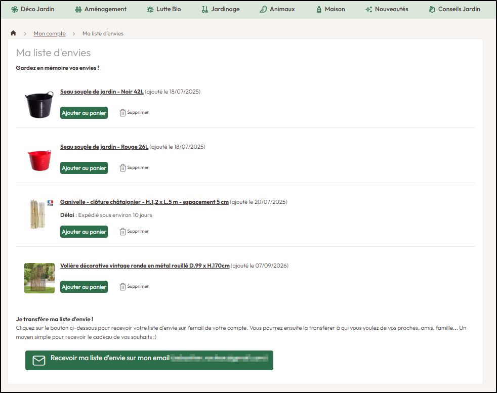 g&eacute;rerses produits m&eacute;moris&eacute;s et les envoyer par email