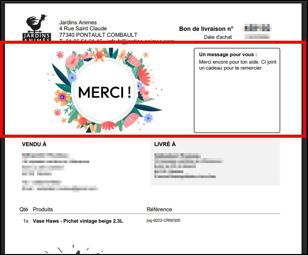 Voir le message sur le bon de livraison
