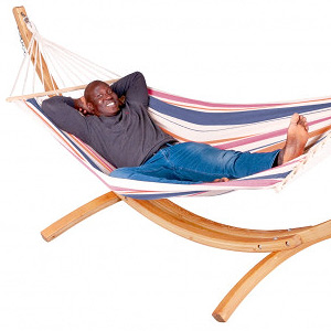 Hamac en tissu une place et support de fixation en bois Hamac en tissu une place et support de fixation en bois