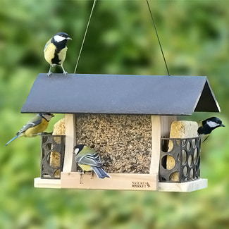 Mangeoire oiseau suspendue en forme de maison avec toit imitation ardoise