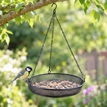 Mangeoire suspendue pour oiseaux grillag&eacute;e