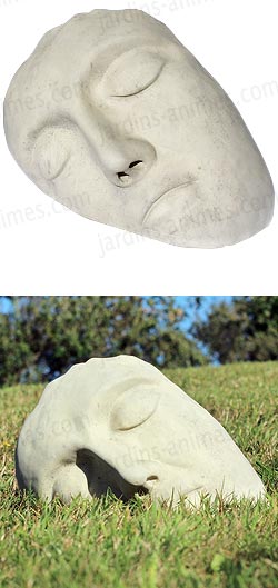 Sculpture visage à poser dans un massif, sur une pierre tombale