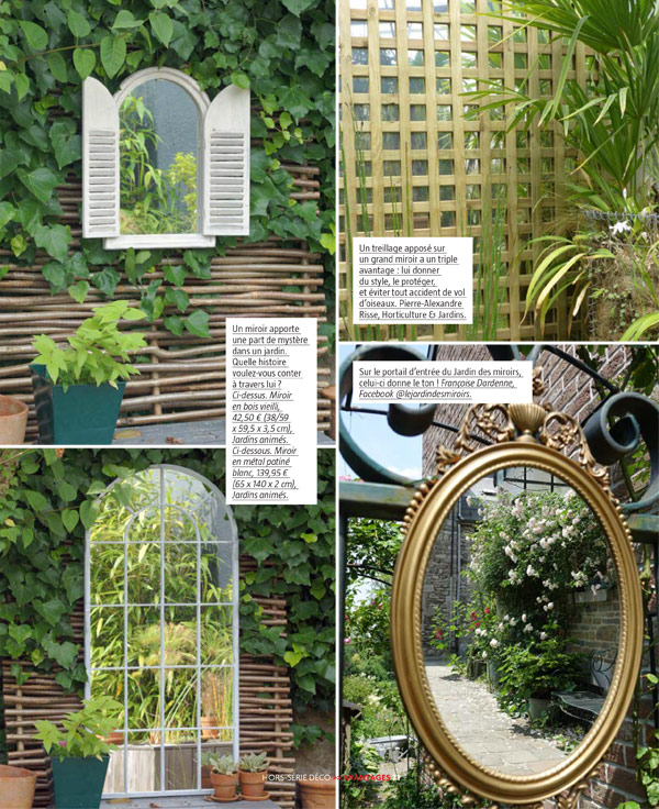Présentation des miroirs de jardin en bois ou métal dans la revue avantages