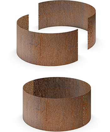 Deux parties reliées entre elles par une visserie résistante pour assembler facilement le carré potager rond en acier corten Deux parties reliées entre elles par une visserie résistante pour assembler facilement le carré potager rond en acier corten