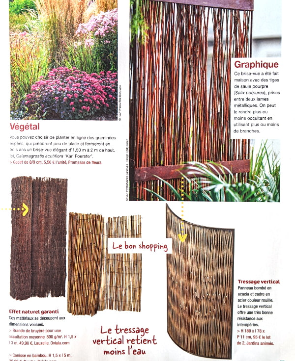 Présentation des panneaux en acacia dans le magazine Détente jardin