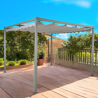 Pergola à toile retractable en aluminium gris Pergola à toile retractable en aluminium gris