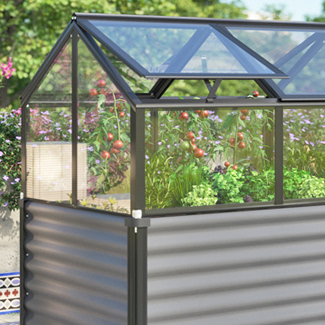 Potager avec petite serre amovible noire Potager avec petite serre amovible noire