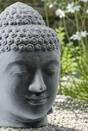 Statue de bouddha artisanale, visage gris