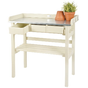 Table à rempoter, surélevée, en bois blanc et plateau en Zinc