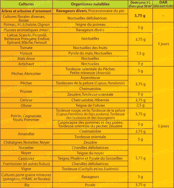 tableau utilisation insecticide bio