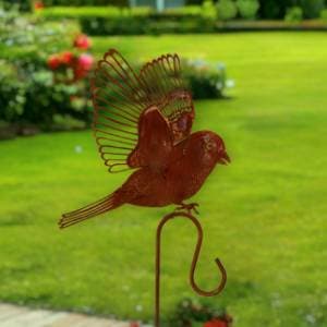 Silhouette déco de jardin en métal rouillé : oiseau en vol