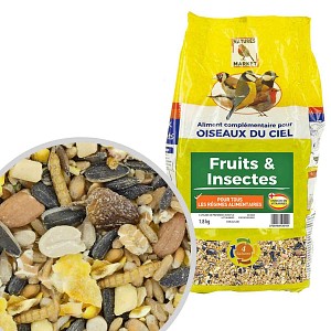 Mélange graines, fruits et insectes pour oiseaux - 1,8kg