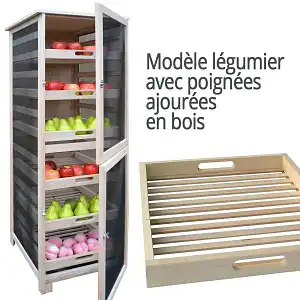 Légumier fruitier 6 tiroirs modèle haut - Poignée bois