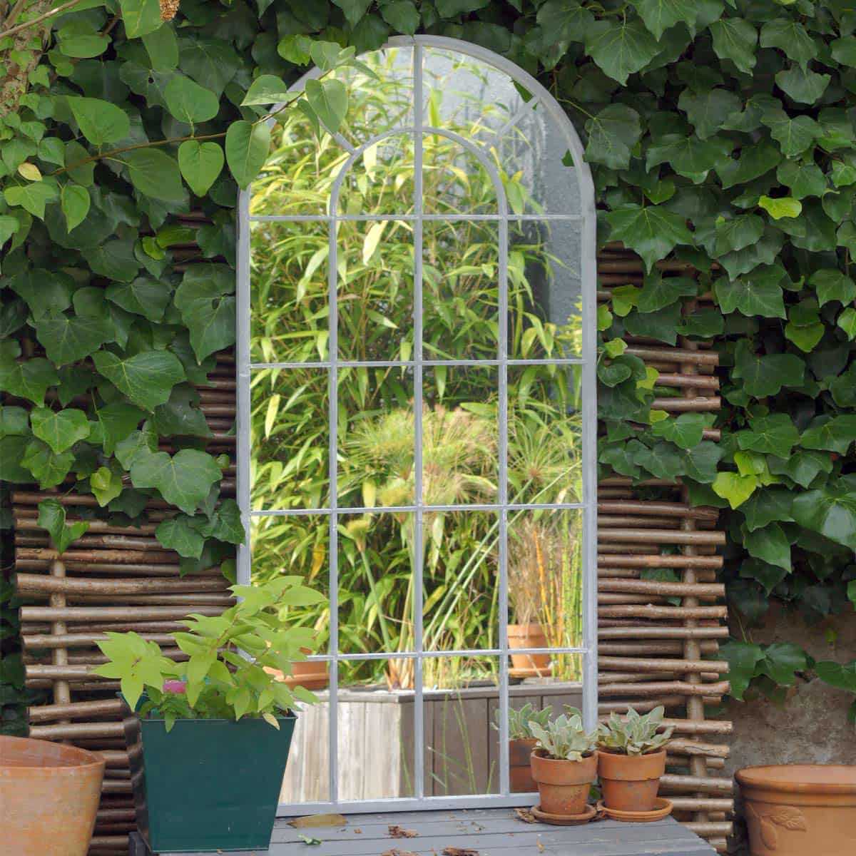 Français Shabby Chic Garden Miroir Avec en Bois volets vieilli blanc 