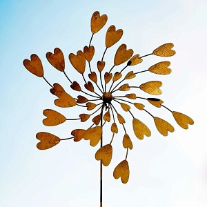 Éolienne de jardin en fer rouillé D.74 x H.140cm - Coeurs