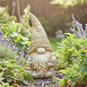 Nain de jardin en pierre reconstituée - Beige L.17 x H.31cm