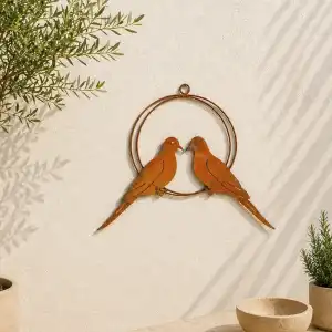 Décoration oiseaux à suspendre en métal rouillé - Couple de tourterelles L.47 x H.40cm