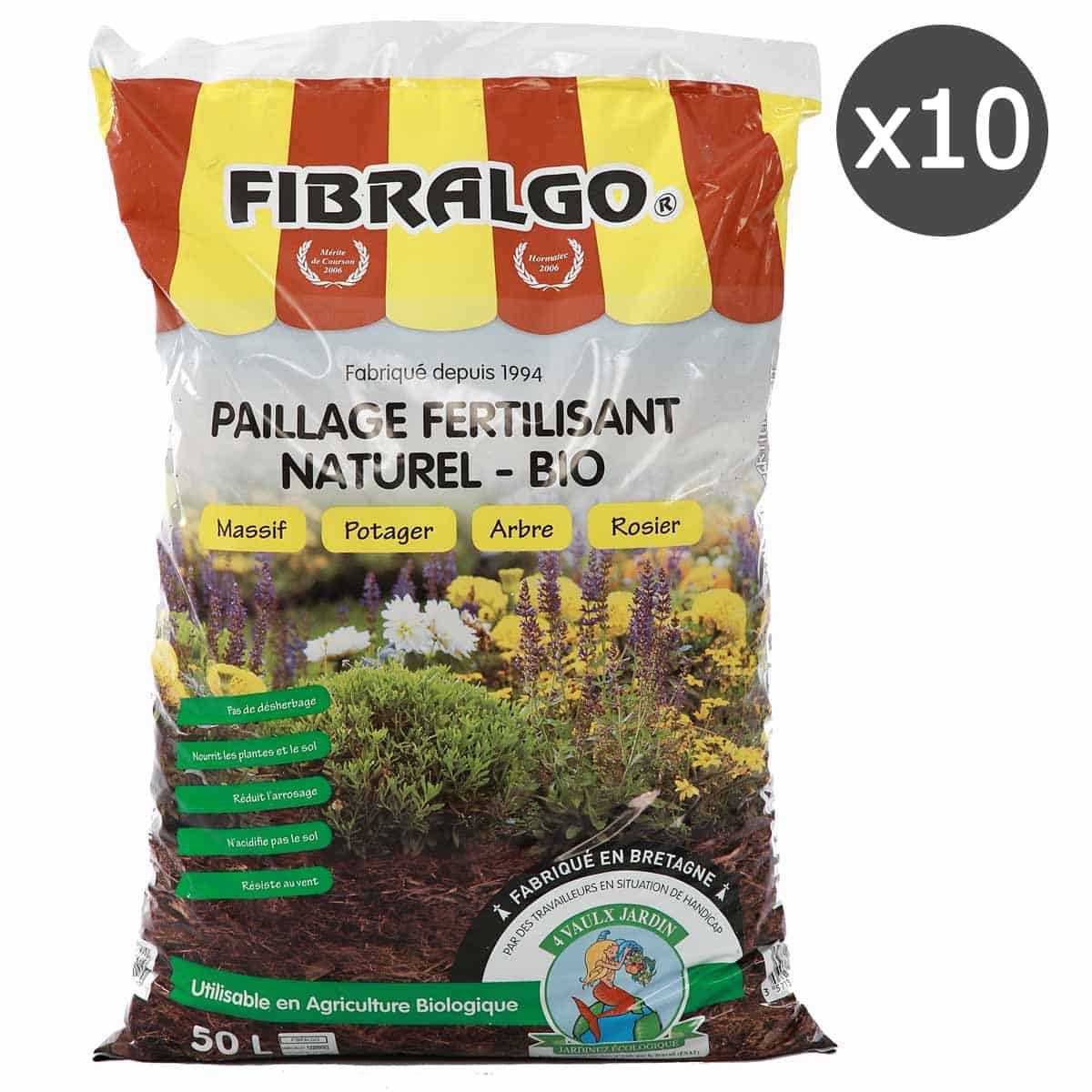 Fibralgo - Paillage fertilisant bio - lot de 10 sacs