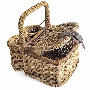 Panier pique nique deux bouteilles en rotin