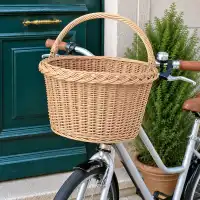 Panier à vélo en osier avec crochets et poignée rabattable - L.38 x P.29 x H.24cm