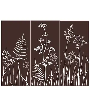 Panneaux décoratifs en métal L.240 x H.180cm - Scène végétale - Marron - lot de 3