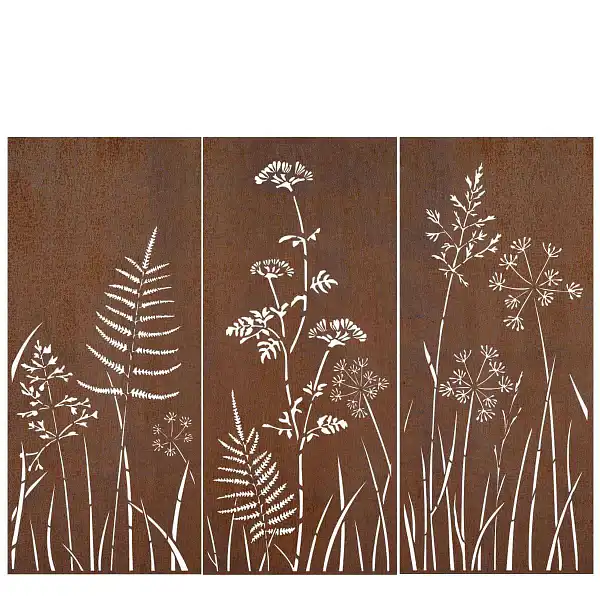 panneau decoratif metal corten fleurs