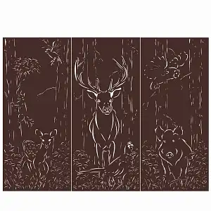 Panneaux décoratifs en métal L.240 x H.180cm Marron - Scène foret - lot de 3