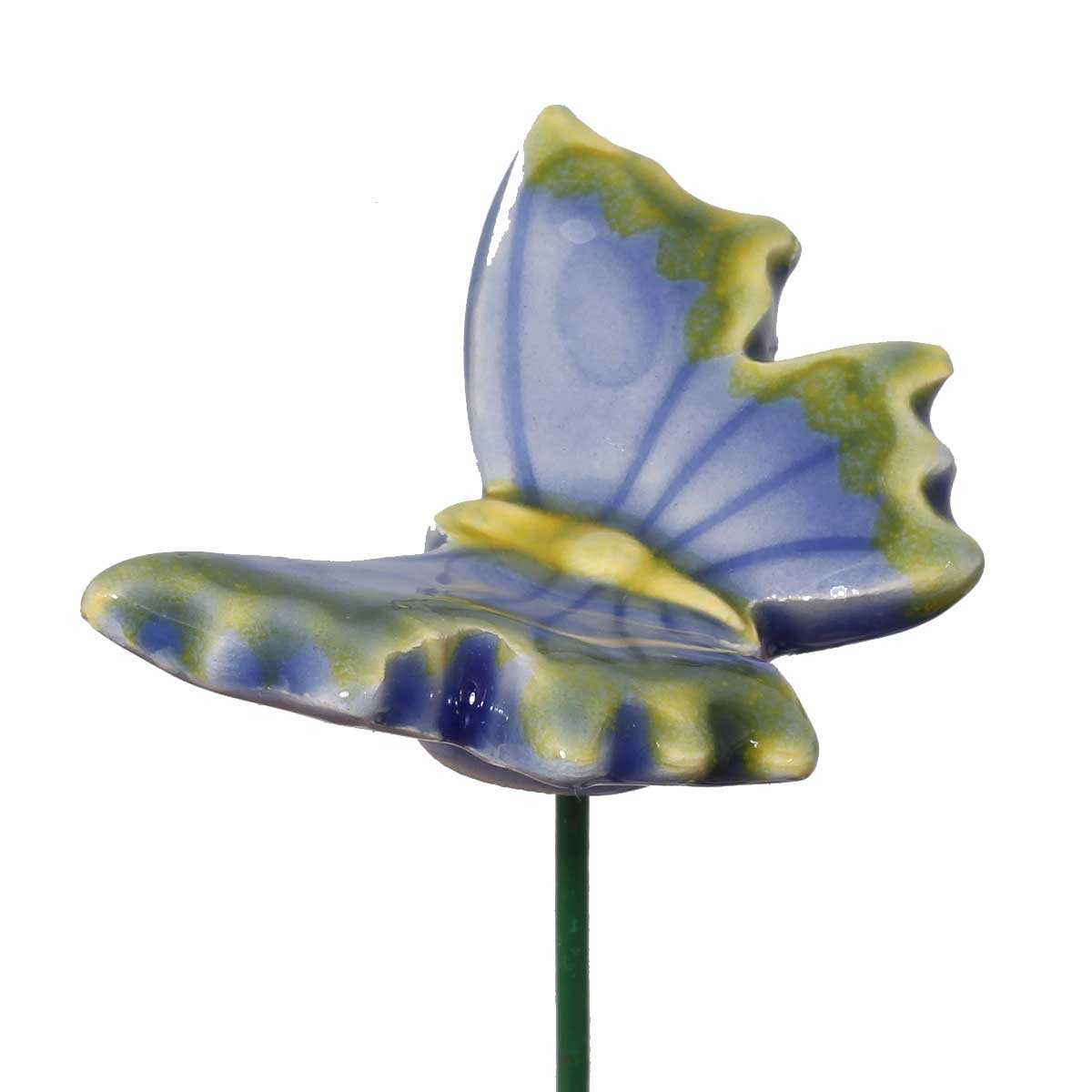 Papillon en céramique sur tige à planter - Bleu