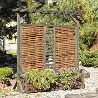Panneau pergola double jardinière en osier et Pin FSC