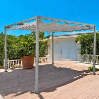 Pergola aluminium avec toile rétractable - L.3m x l.3m x H.2,2m - Beige ou Gris