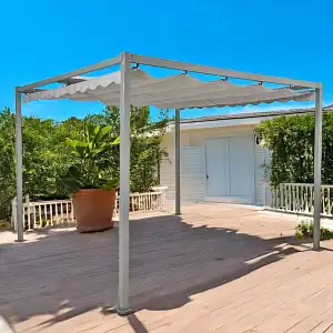 Pergola aluminium avec toile rétractable - L.3m x l.3m x H.2,2m - Beige ou Gris
