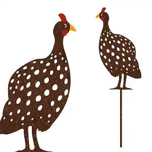 Silhouette pintade sur tige en acier corten - 28 cm